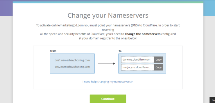 Points your domain to the CloudFlare name server